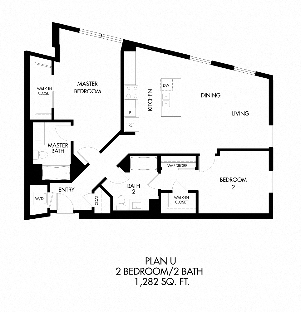 Floor plan for 2 beds, 2 baths, 1284 sqft